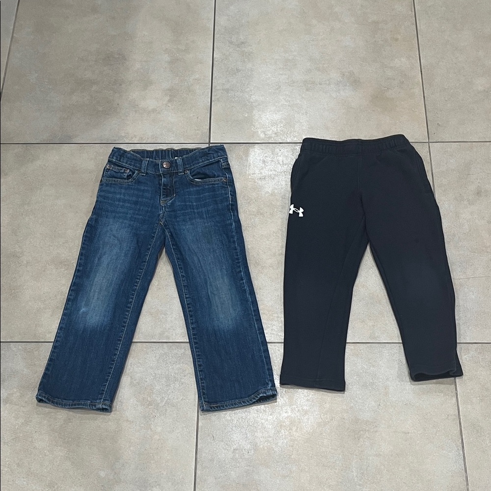 Lot of boys jeans and black joggers track pants, size 5T